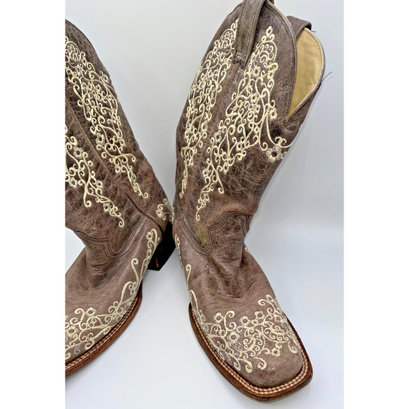 Corral Women's Crater Bone Embroidery Brown Square Toe Boots A2663 9M Wedding - Picture 5 of 16